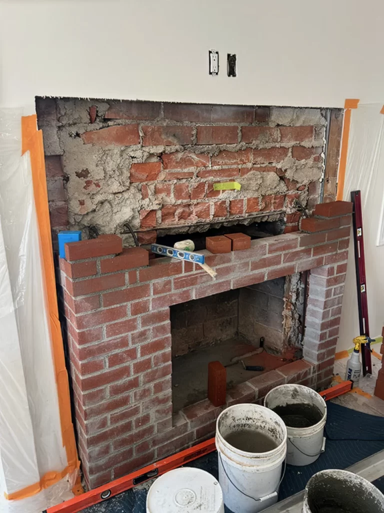 middle of a masonry repair job by Mr Chimney Service